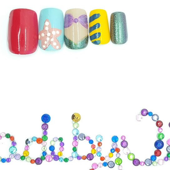 Disney Little Mermaid Press On Nails Red Green Short Square Nail Handmade Gel