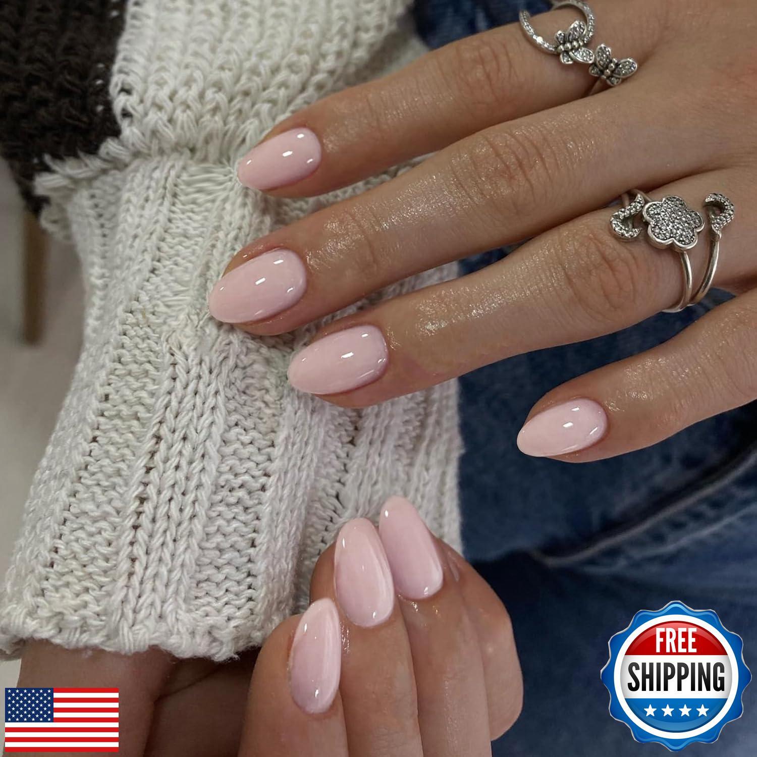 Dusty Baby Pink Press on Nails Short Oval Round Nails Glue on, SXVME Short Fa