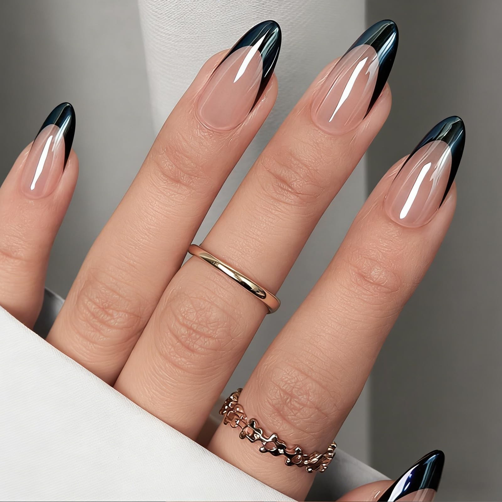 20Pcs Black Semi Cured Gel Nail Strips French Tip UV Nail Stickers