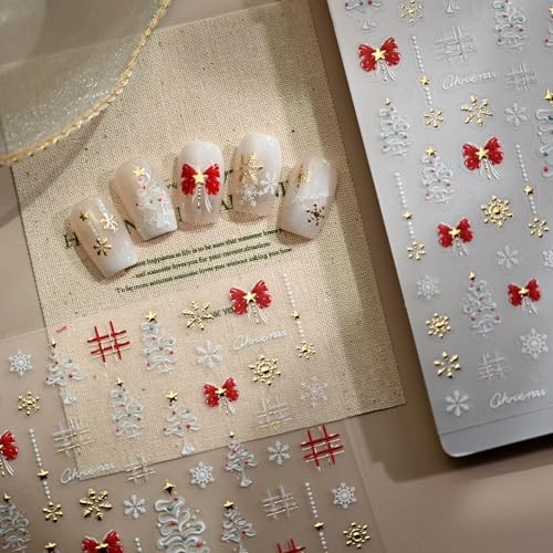 1 Sheet Christmas Nail Art Stickers 5D Embossed Christmas Bow christmas tree