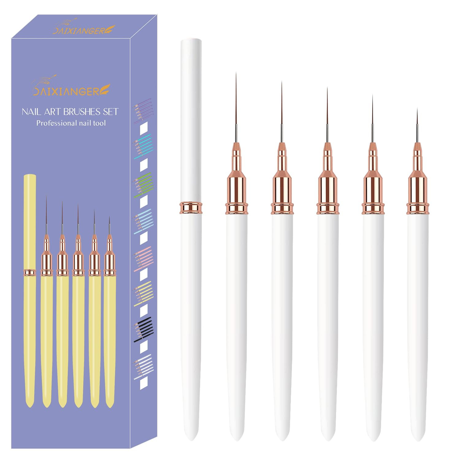 5PCS Liner Brushes for Nails, Nail Art Liner Brushes Set, 6/9/12/15/18Mm Thin De
