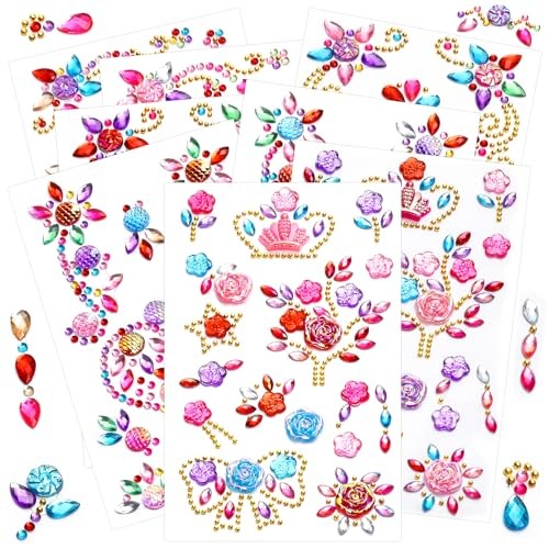 8 Sheets Colorful Gem Stickers Jewels for Crafts, Acrylic Glitter Self