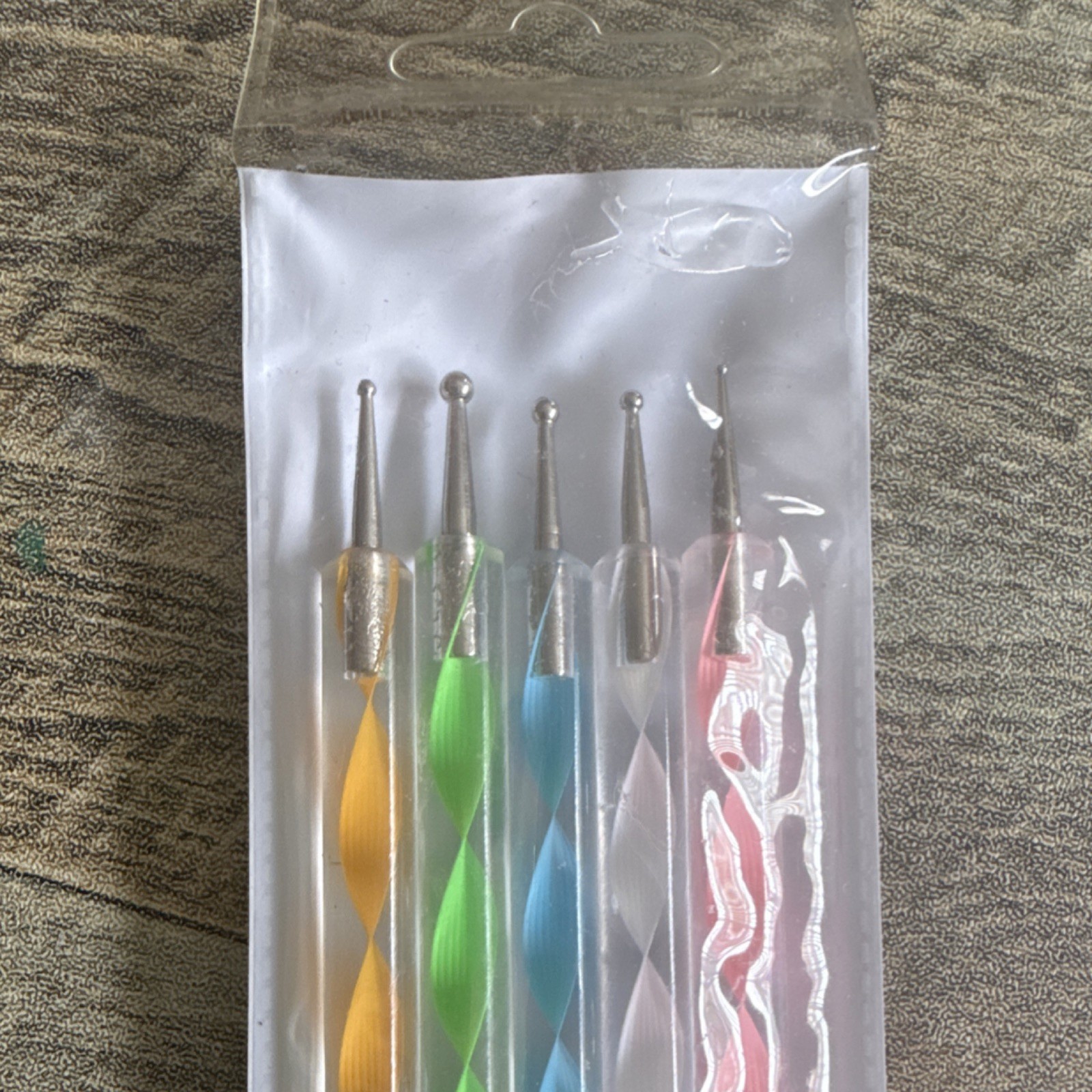 5pc Double-Head Nail Art Dotting Tools Set Plastic/Metal, Multicolor Bling