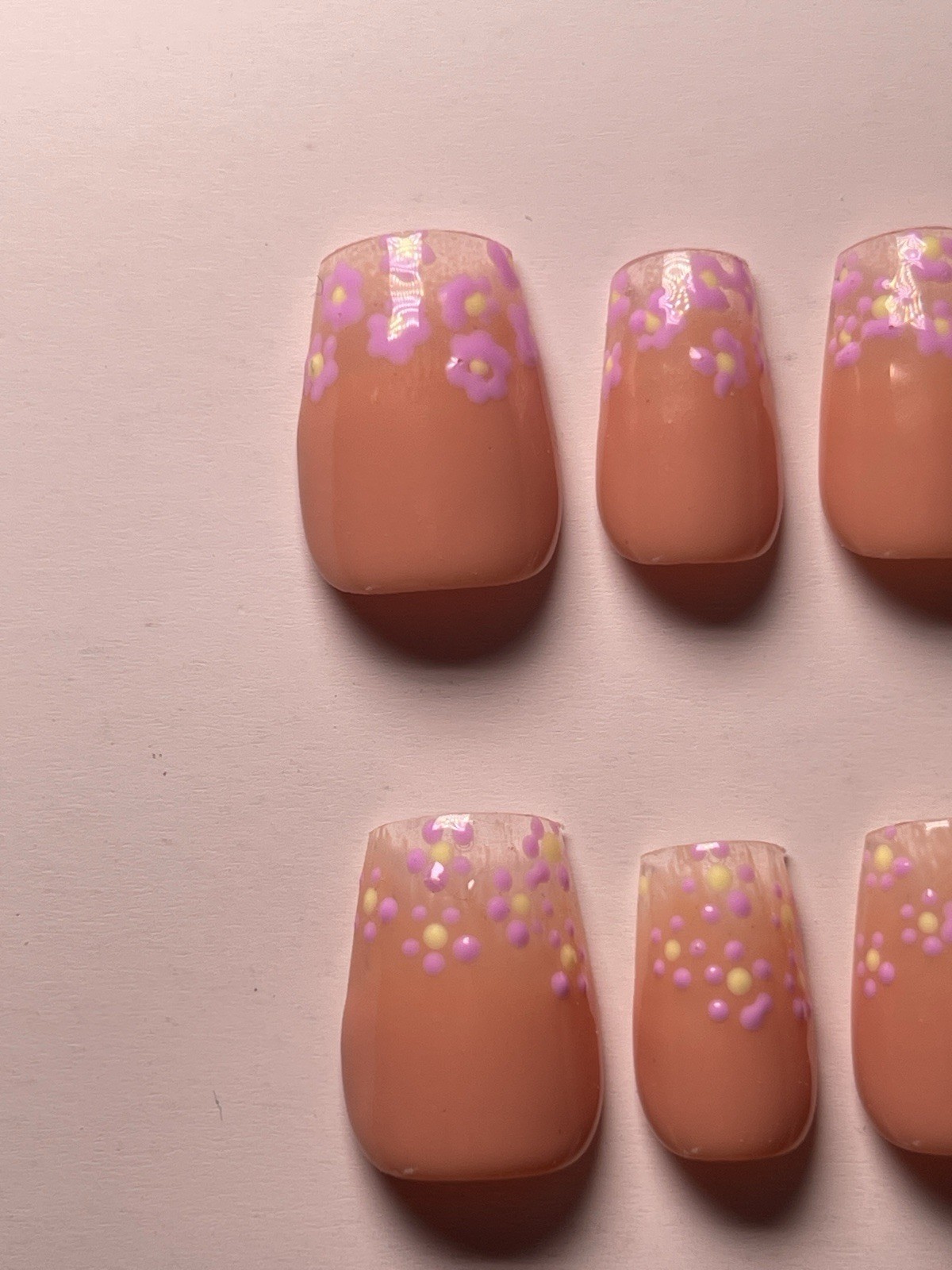 Nail Arts by Dia Medium Square Press-On Nails 3D Floral Peach Purple