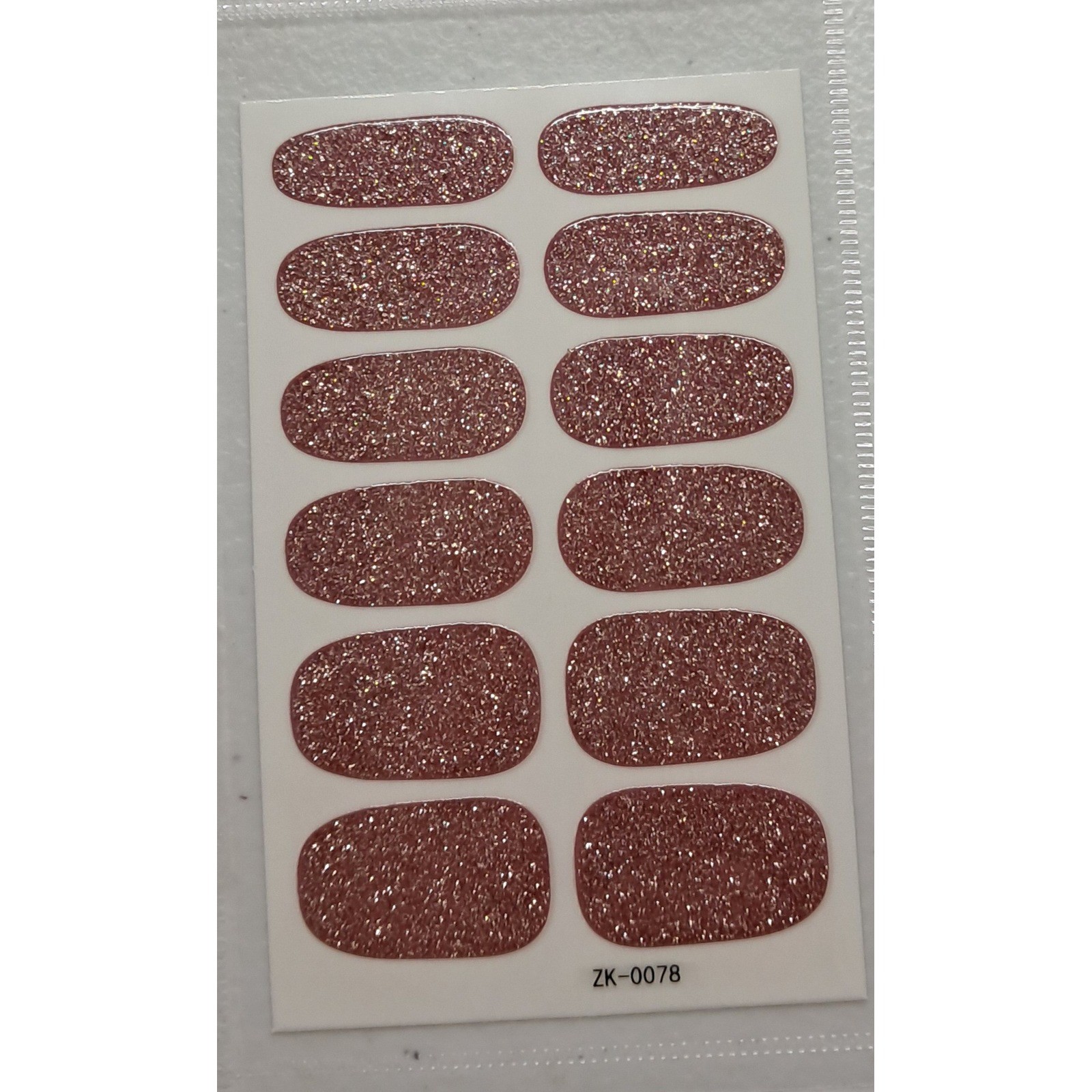 Rose Gold Glitter Nail Wraps Full Cover Polish Strips Sparkle Pink ZK-0078 12pc