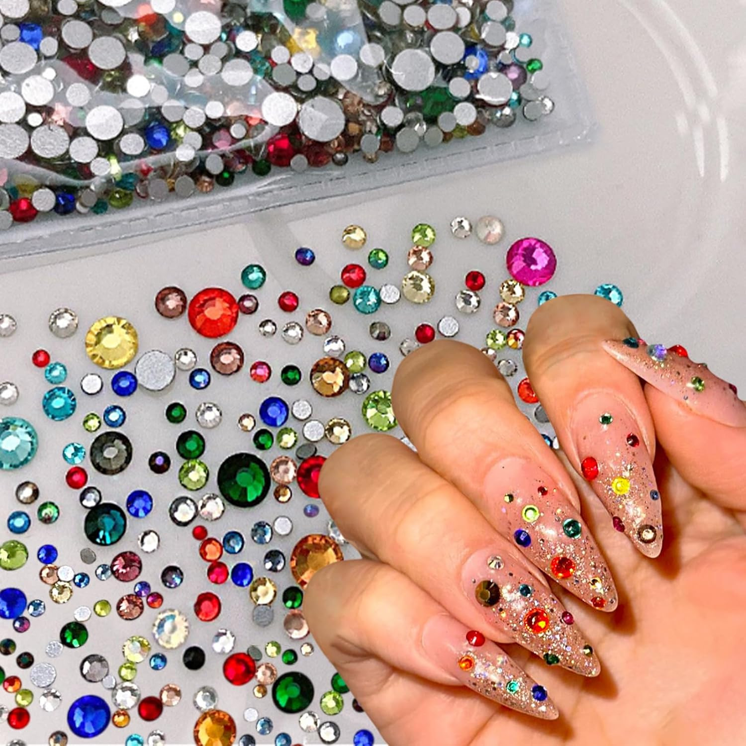 1140Pcs Colorful Rhinestones Nail Art Charms Sparkling Flatback Nail Rhinestones