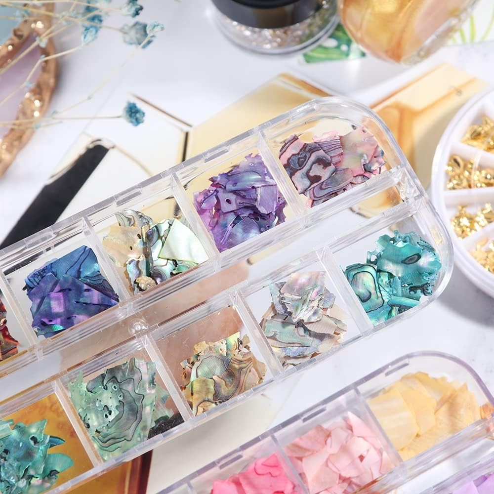 Abalone Shell Flakes for Nail Art – Colorful Seashell Sequins Glitter Irregul…