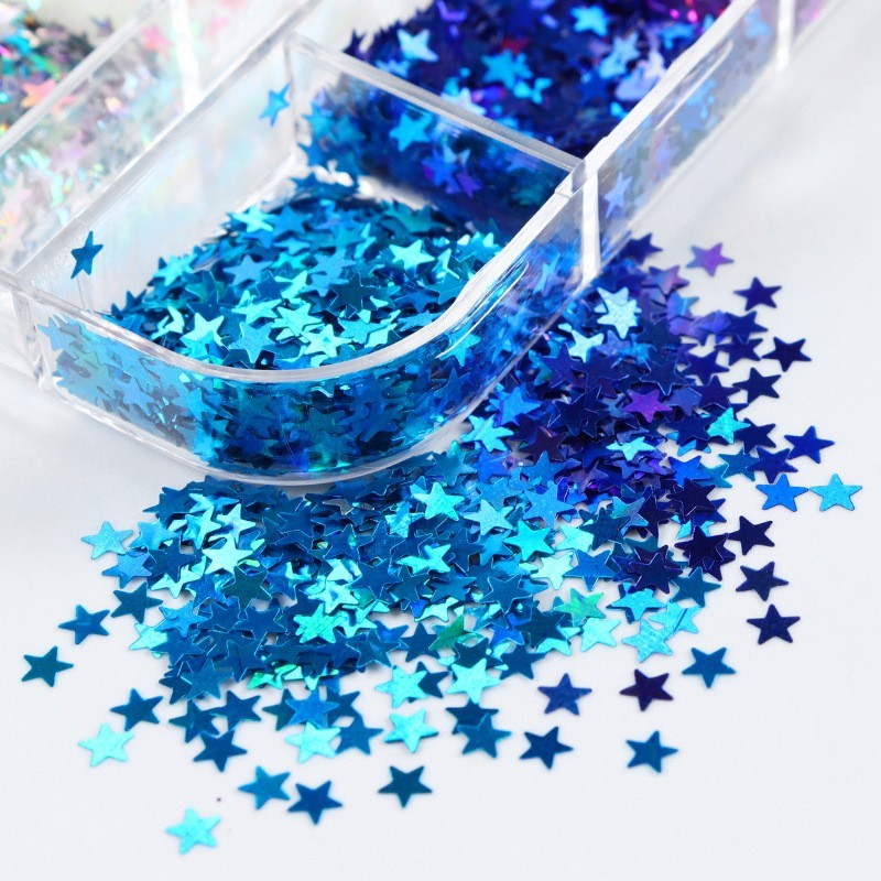 12 Grids Laser Five-Pointed Star Nail Art Glitter Sequins Flakes for DIY Nails