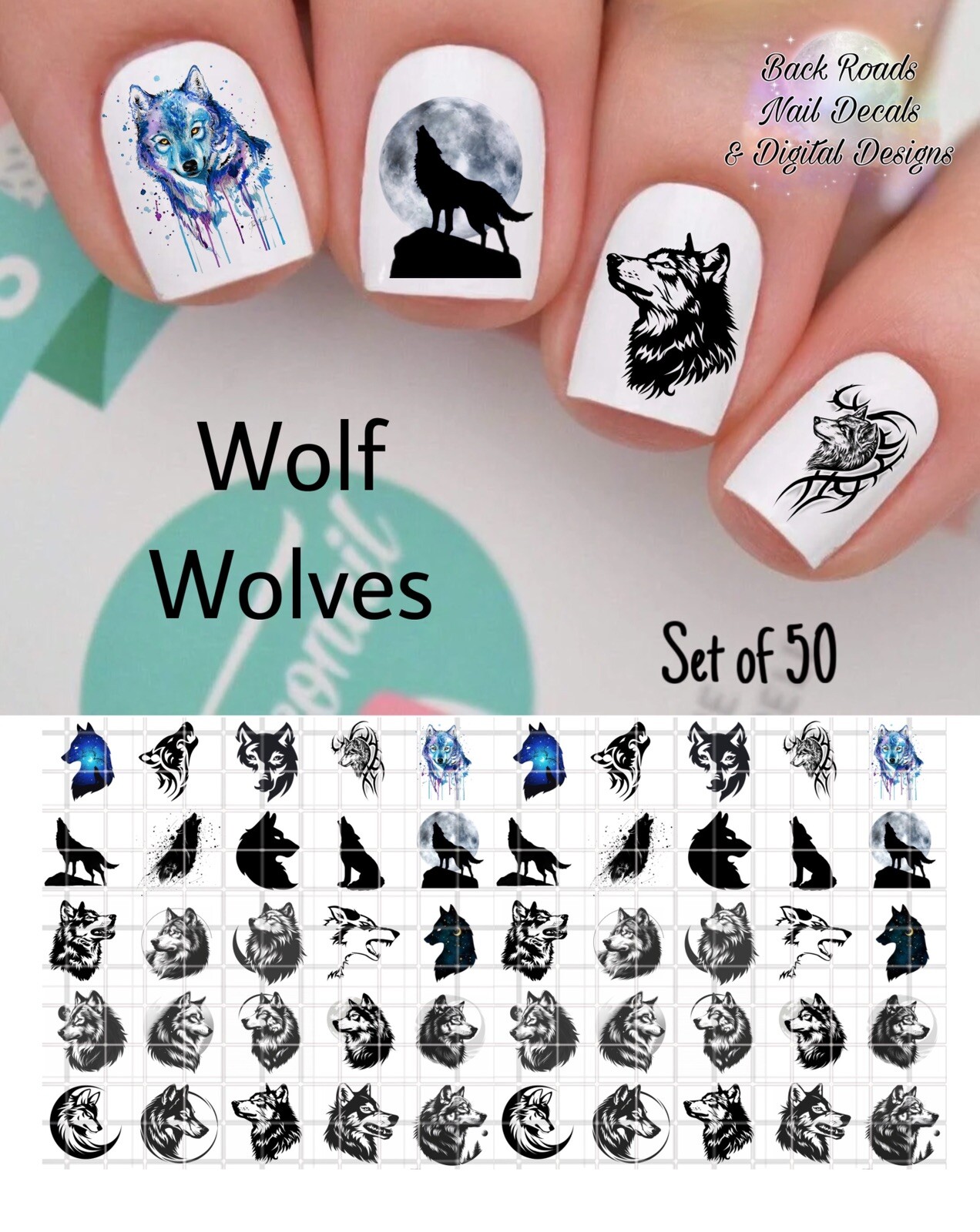 Wolf Wolves Waterslide Nail Decals Set Of 50 Bonus & Instructions