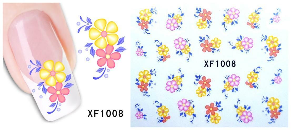 Nail Art Water Transfer Sticker Decal Stickers Pretty Flowers Pink Yellow XF1008