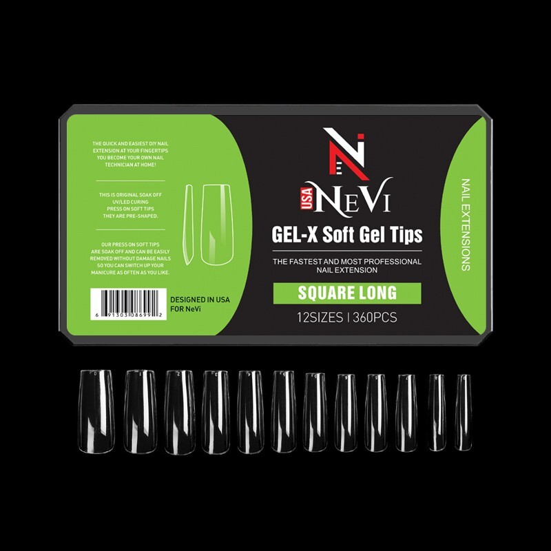 Nail Gel-X Natural Box of Tips 12 Size NeVi USA (Square Long )