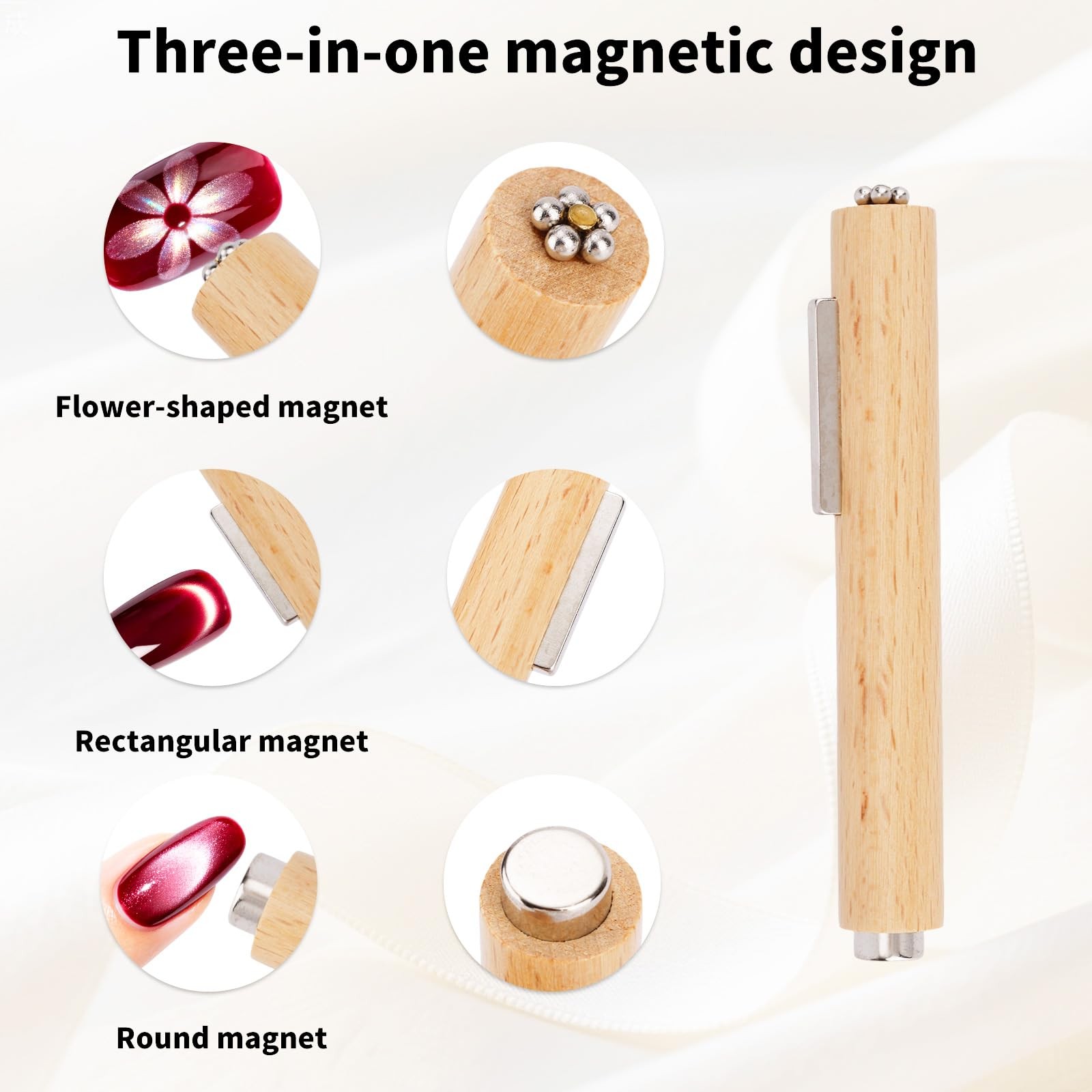 8pcs 3-in-1 Cat Eye Nail Polish Magnet Tool Set, Including Wooden Handle Magn…