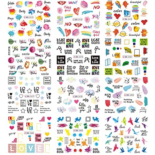 LGBT Gay Pride Nail Stickers Rainbow Love Heart Nail Decals English Lgbt-love