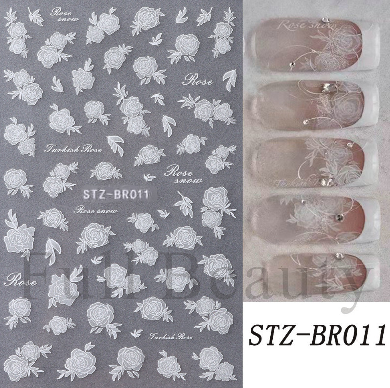 2Pcs 3D White Black Lace Flower Lily Petal Matte Effect Thin Nail Stickers NH27