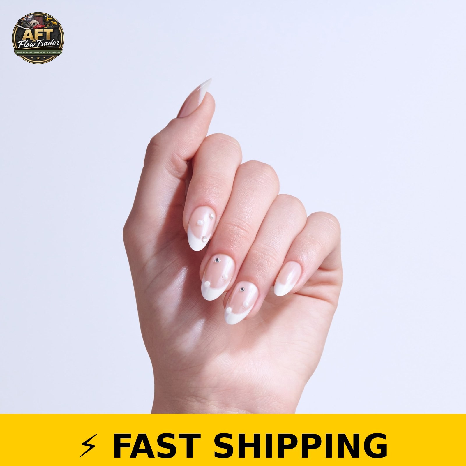 Kiss Glam 3D Press On Nails Almond, Serendipity Awaits, Medium 32 Count
