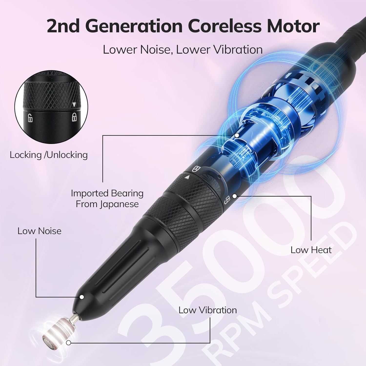 Lavinda 35000RPM Electric Nail Drill, Cordless Nail Drill Machine – Black