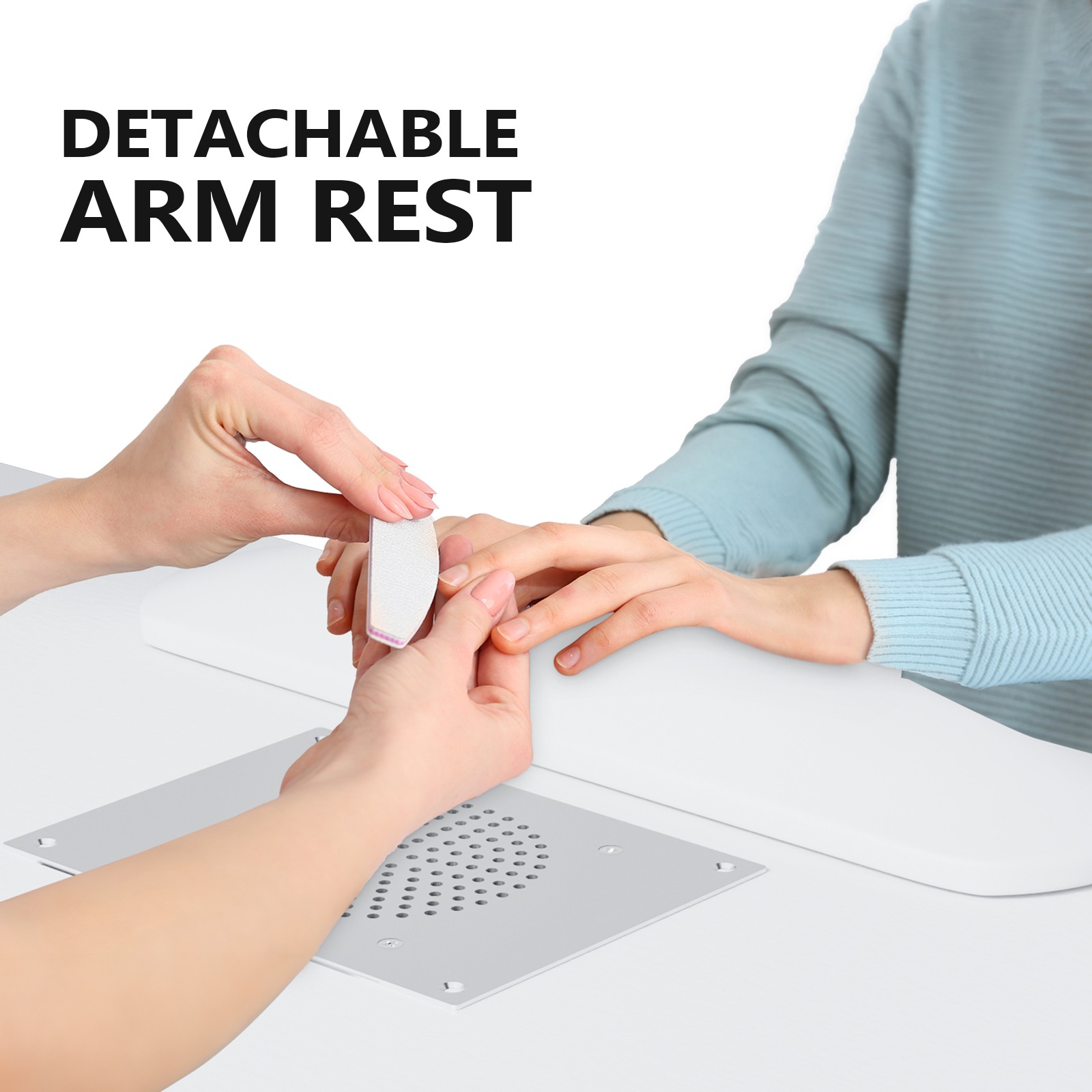 L Shaped Manicure Table with Wrist Rest & 180° Swivel Desktop and Dust Collector
