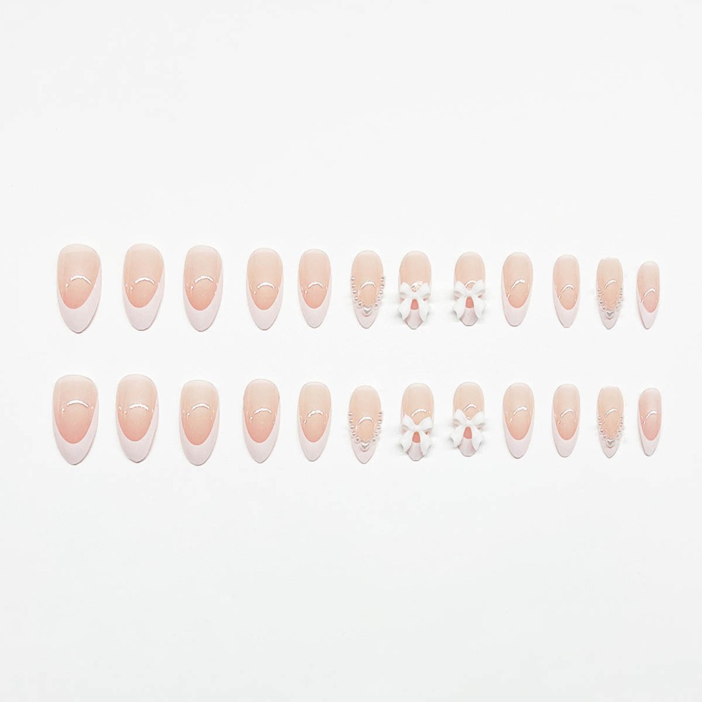 24pcs Nude Press on Nails with White Tip Lightweight and Easy to Stick Fake Nail