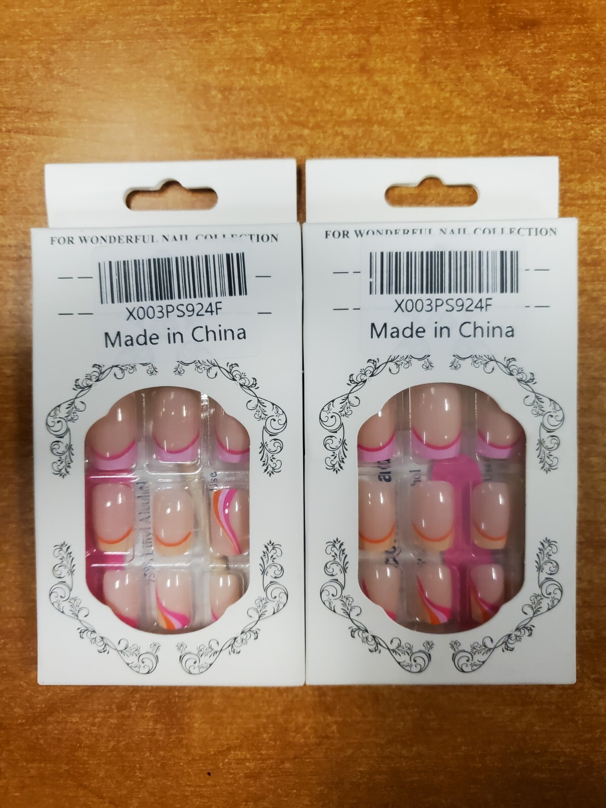 2 Boxes of 24: French Tip Press On Swirl Nail Design Pink/Orange (9D-1766)