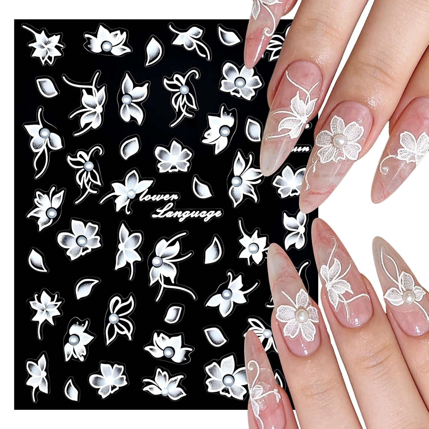 White Self Adhesive 3D Floral Lace Nail Decals Nail Art Supplies Floral Nail