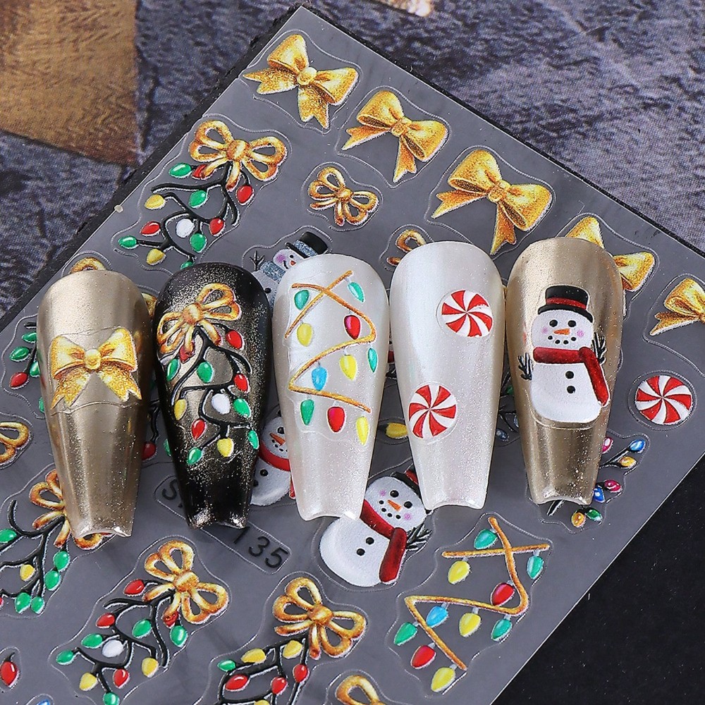 4Pcs 3D Christmas Nail Stickers Self-Adhesive Festive Nail Art Decals for Xmas