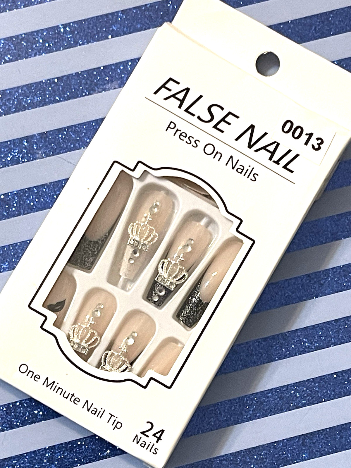 False Nail One Minute Tip NUDE with FRENCH DETAIL & CROWNS & LIPS Press On Mani