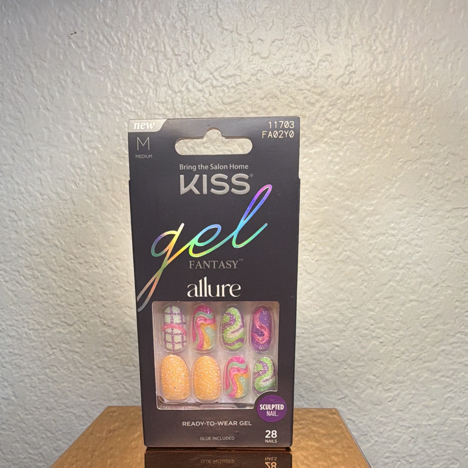 KISS Gel Fantasy Allure Medium Oval Glitter Swirl Press-On Nails 28 Glue