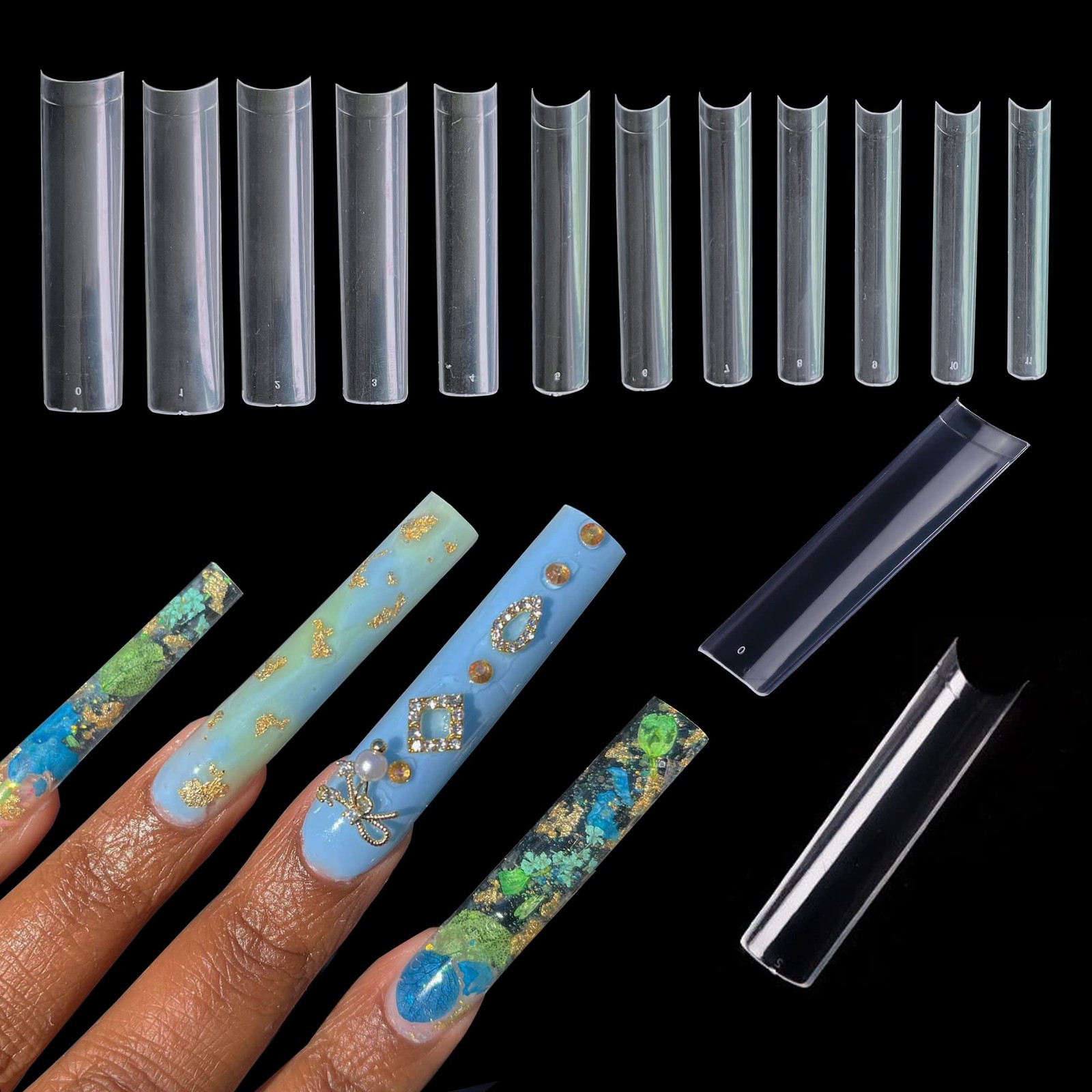 600pcs XXXL Clear Square Nail Tips Extra Long 3XL Half Cover Straight Square …