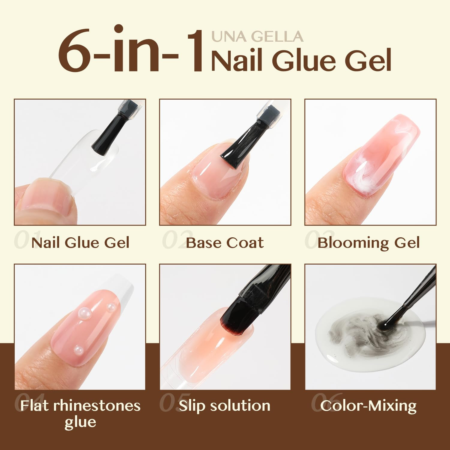 6 in 1 Gel Nail Glue for Clear Acrylic Nails Tips, 15Ml U V Nail Glue Long Lasti