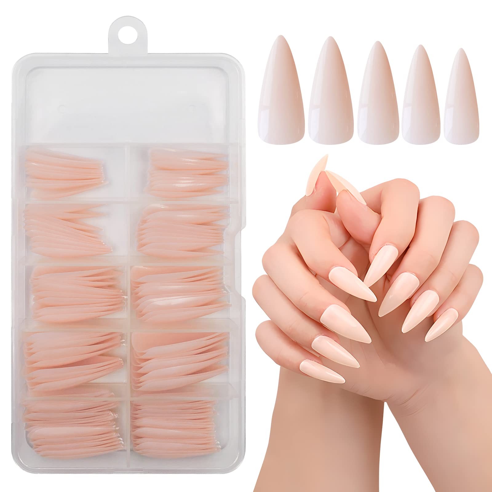 Extra Long Stiletto Glossy Fake Nail 100 PCS Full Cover Acrylic Press on Nail…