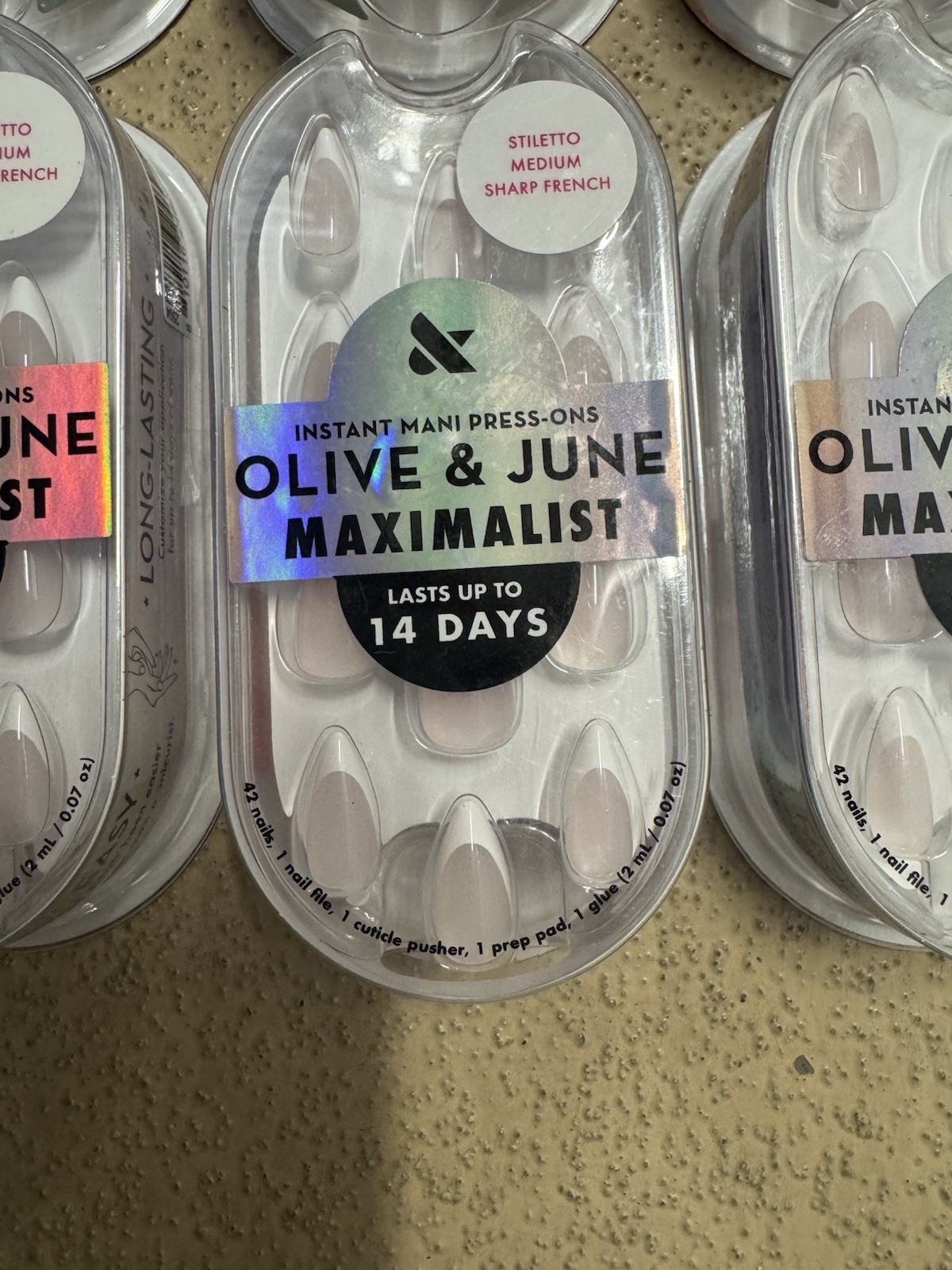 6x Olive & June + Bubble Instant Mani Maximalist Stiletto Med Sharp French 42ct