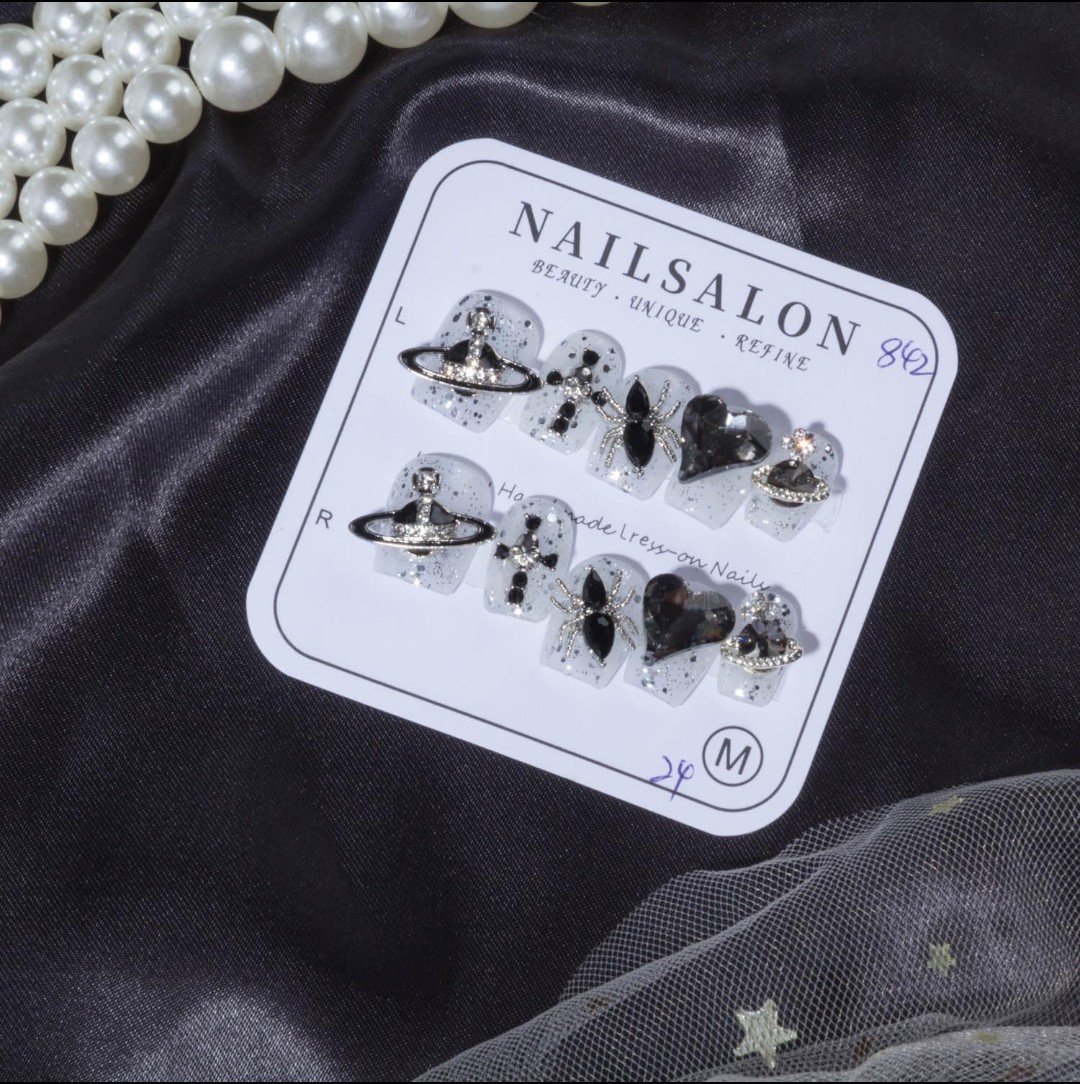 GGDDSHA Midnight Stardust Press On Nails – Handmade Nail Art