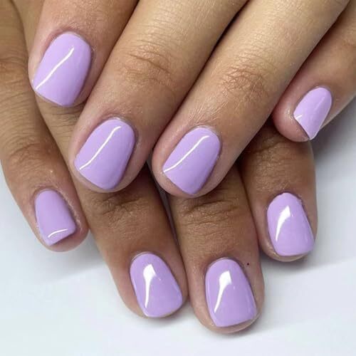 Purple Press on Nails Short Square Fake Nails 1 Fl Oz (Pack of 24) Style-5