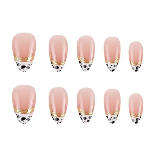 French Tip Press on Nails Short Almond Fake Nails Cow Pattern False Nails A12
