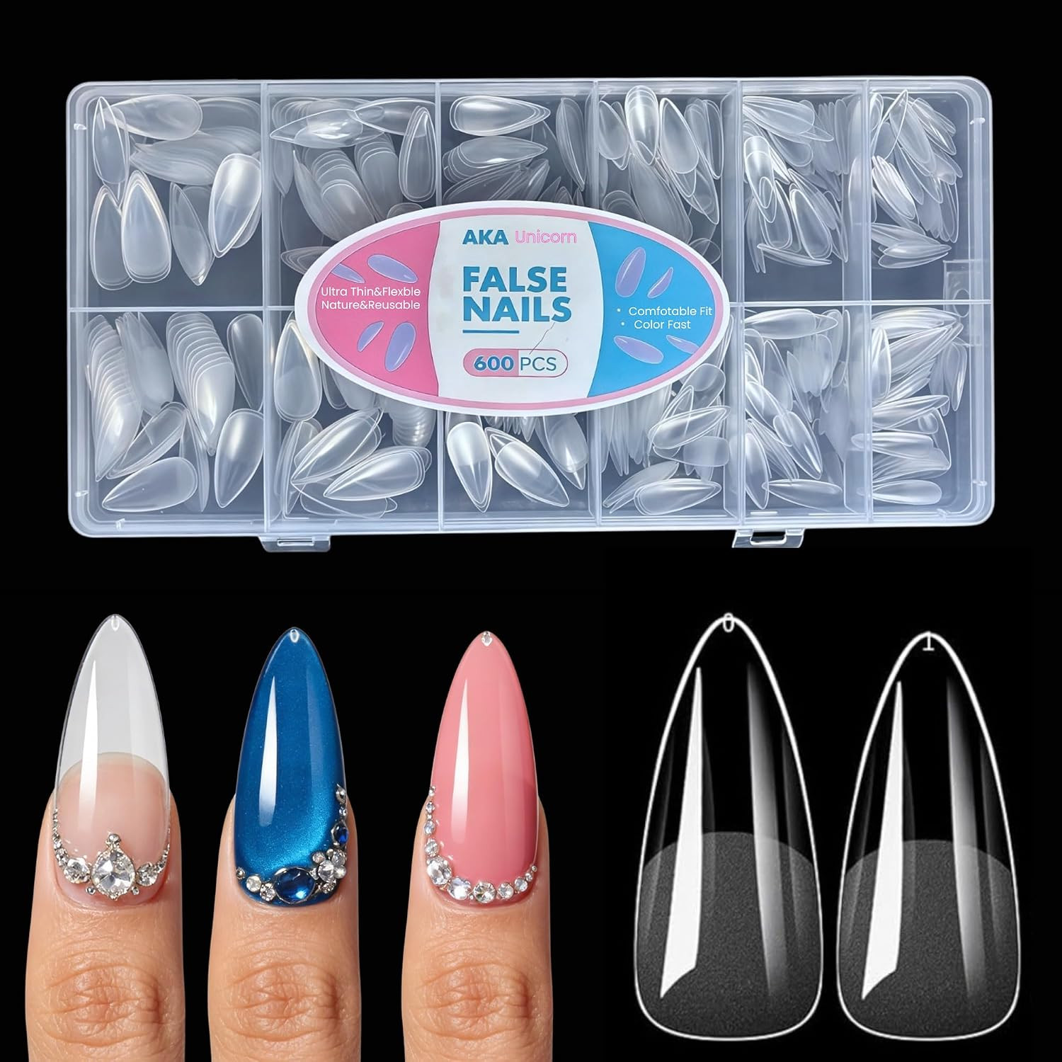 Long Square Nail Tips,Pre-Etched Full Cover Soft Gel Nail Tips | 240Pcs Clear No