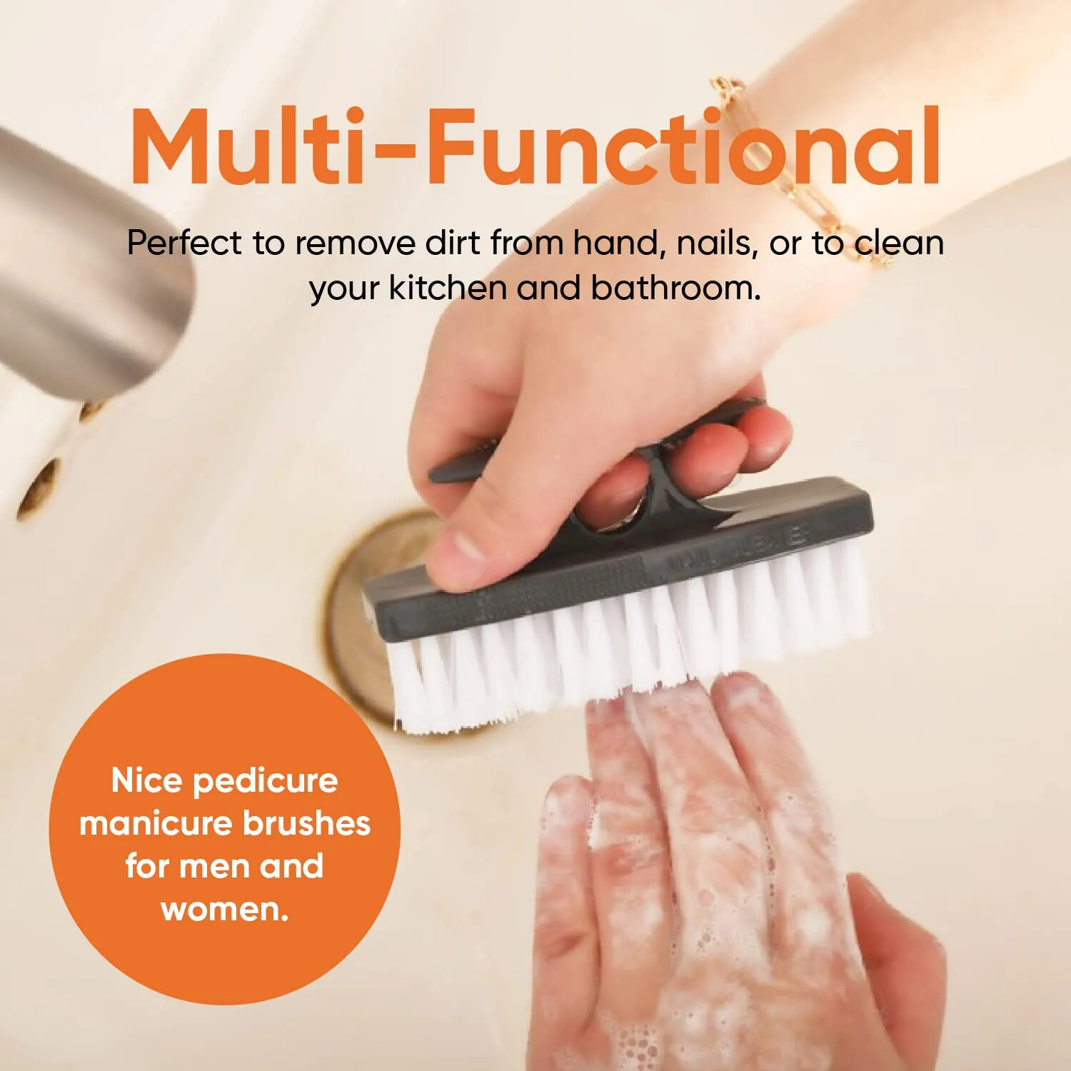 Superio Nail Brush Set 3 Pack Cleaner with Handle Durable Brush Scrubber – Grey