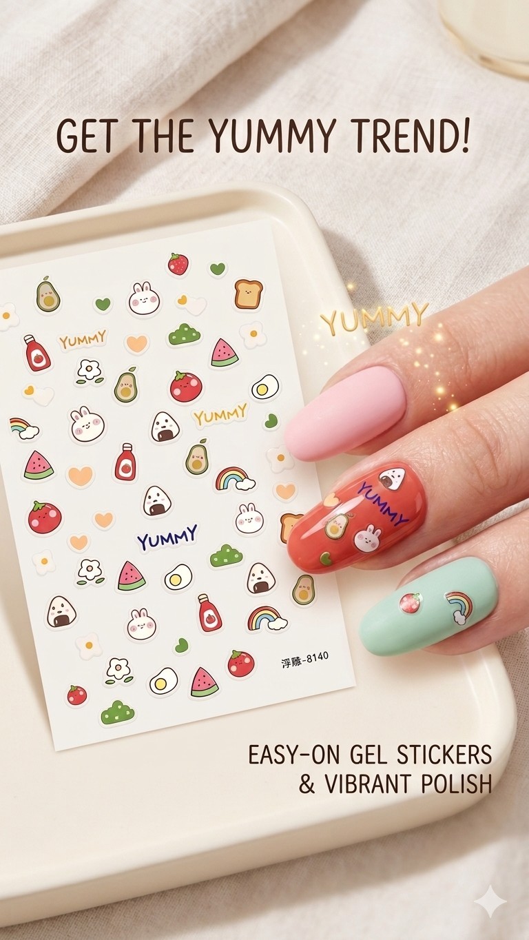 Buy 1 get 2 Free Yummy 5D Embossed Nail Art Stickers Self Adhesive Waterproof