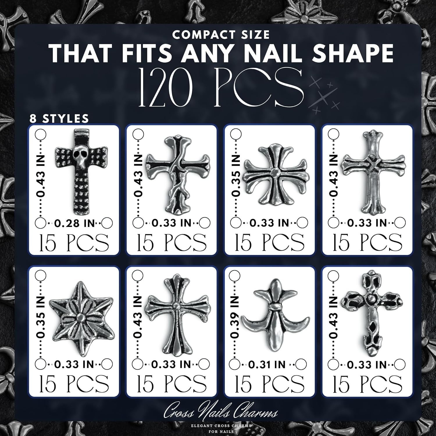 120 Pcs Cross Nail Charms and Gems – 3D Acrylic Silver Cross Charms for Nails…