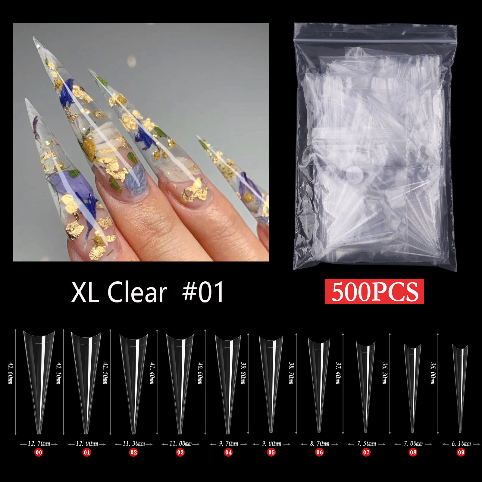 XL~XXXL False Nail Tips C Curve Stiletto Half Cover Fake Nails Finge 300/500Pcs