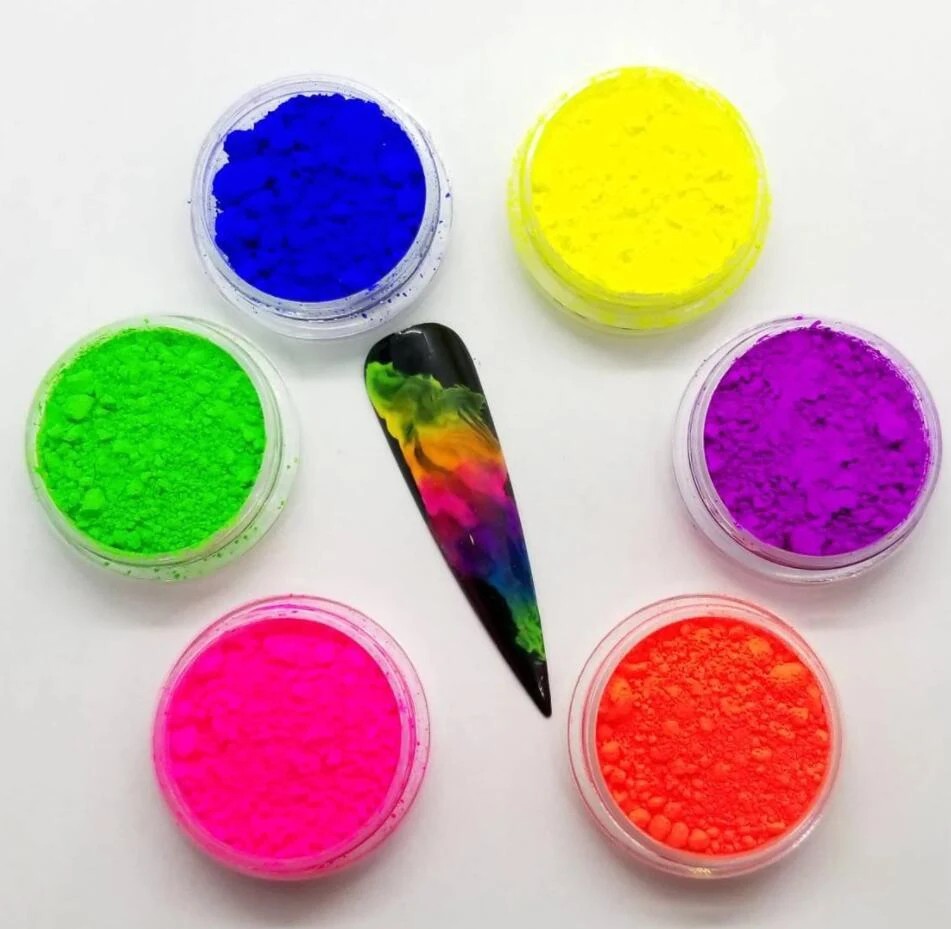 12 Colour Set Neon Pigment Nail Art Powder Dust Ombre Smoky Florescent Face Body