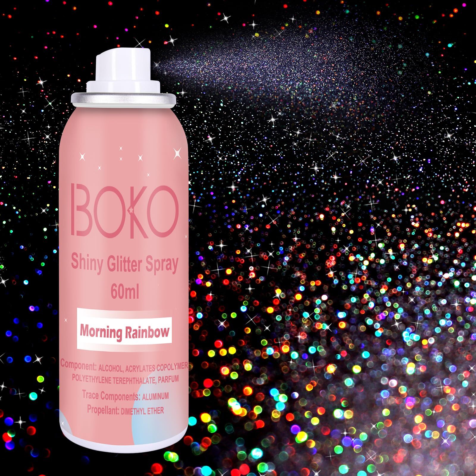 Boko 60ML Holographic Glitter Spray for Body, Hair & Clothes–Quick-Dry & Lasting