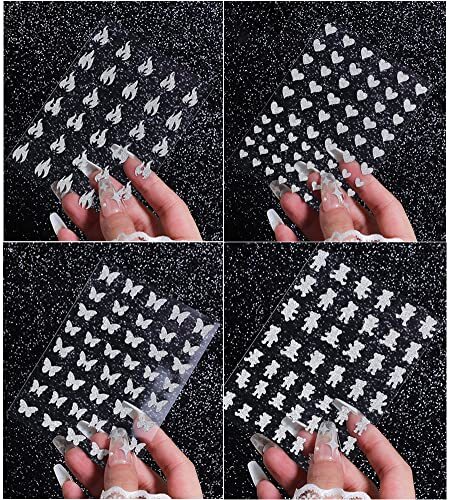 6 Sheets Silver Nail Art Stickers Decals Glitter Nail Supplies 3D Self Design 5