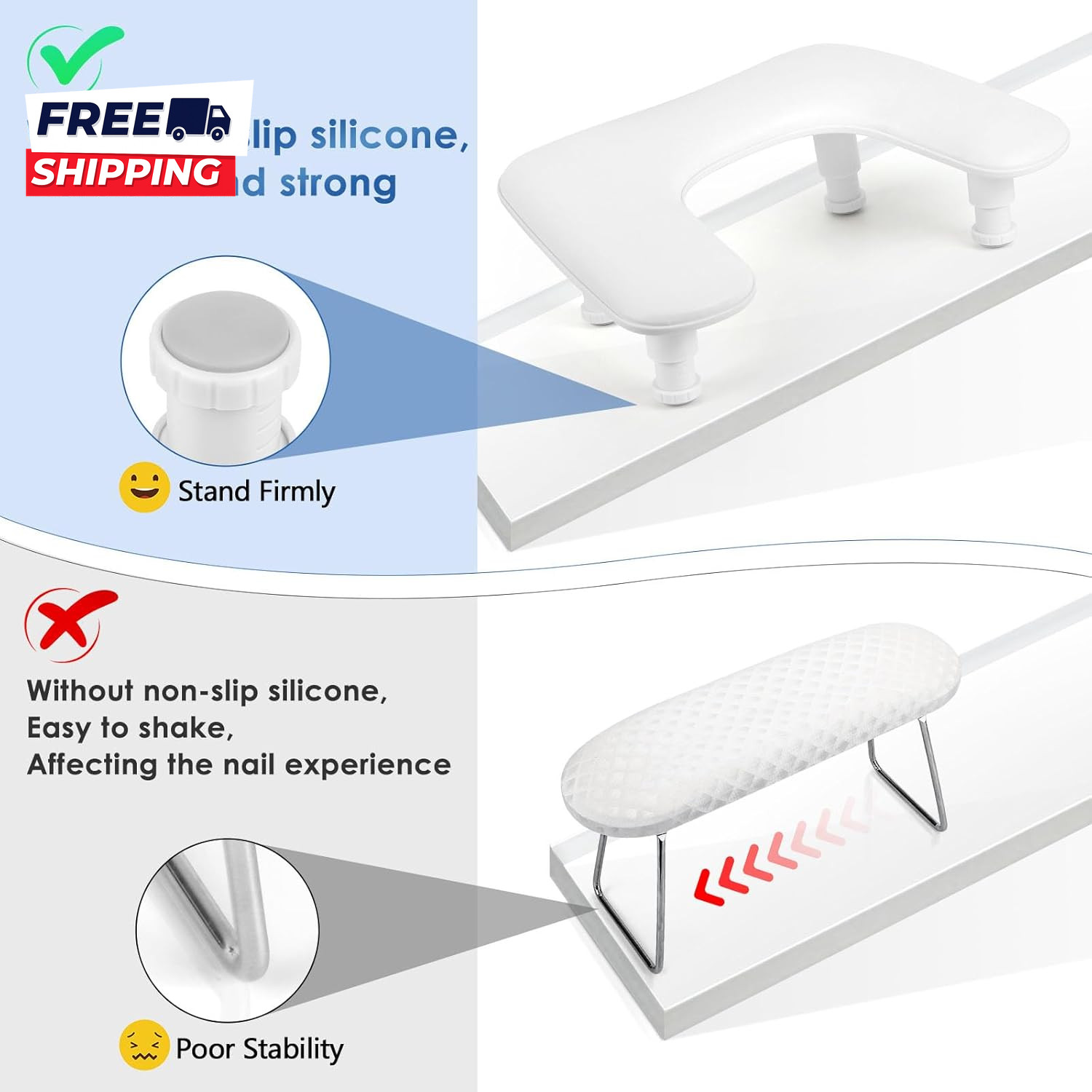 Manicure Arm Rest for Nails Tech: U Shaped Adjustable Nail Armrest White PU