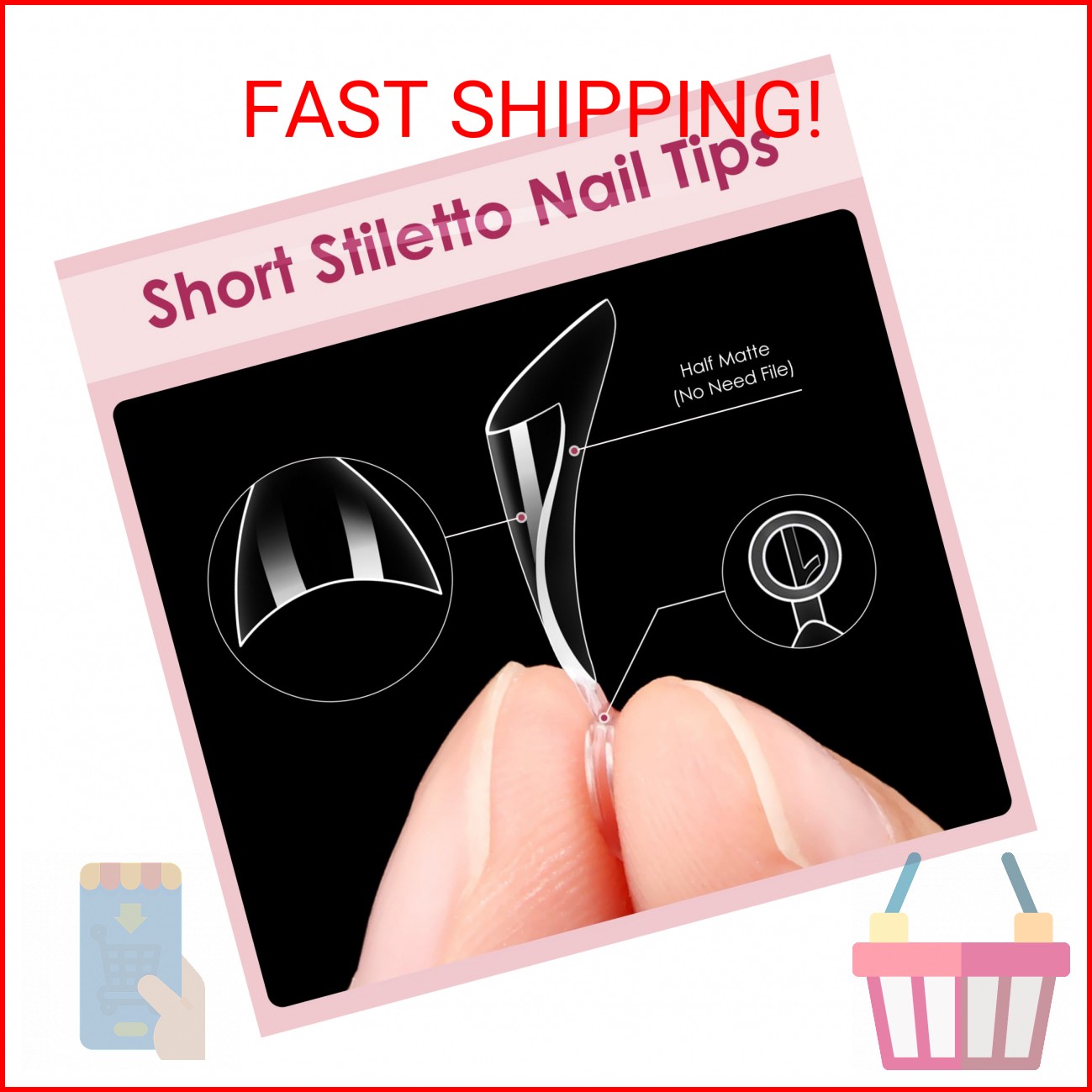 LIONVISON 600pcs Short Stiletto Nail Tips: Half Cover Clear Gel Nails (12 Sizes,