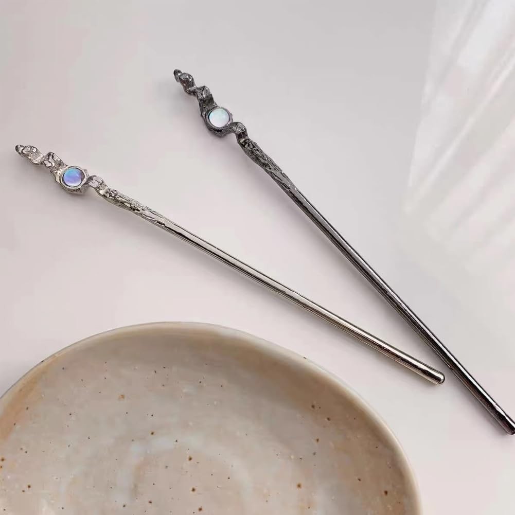 4 Pack Moonstone Hair Sticks for Bun Metal 1 Count (Pack of 4), Multicolor