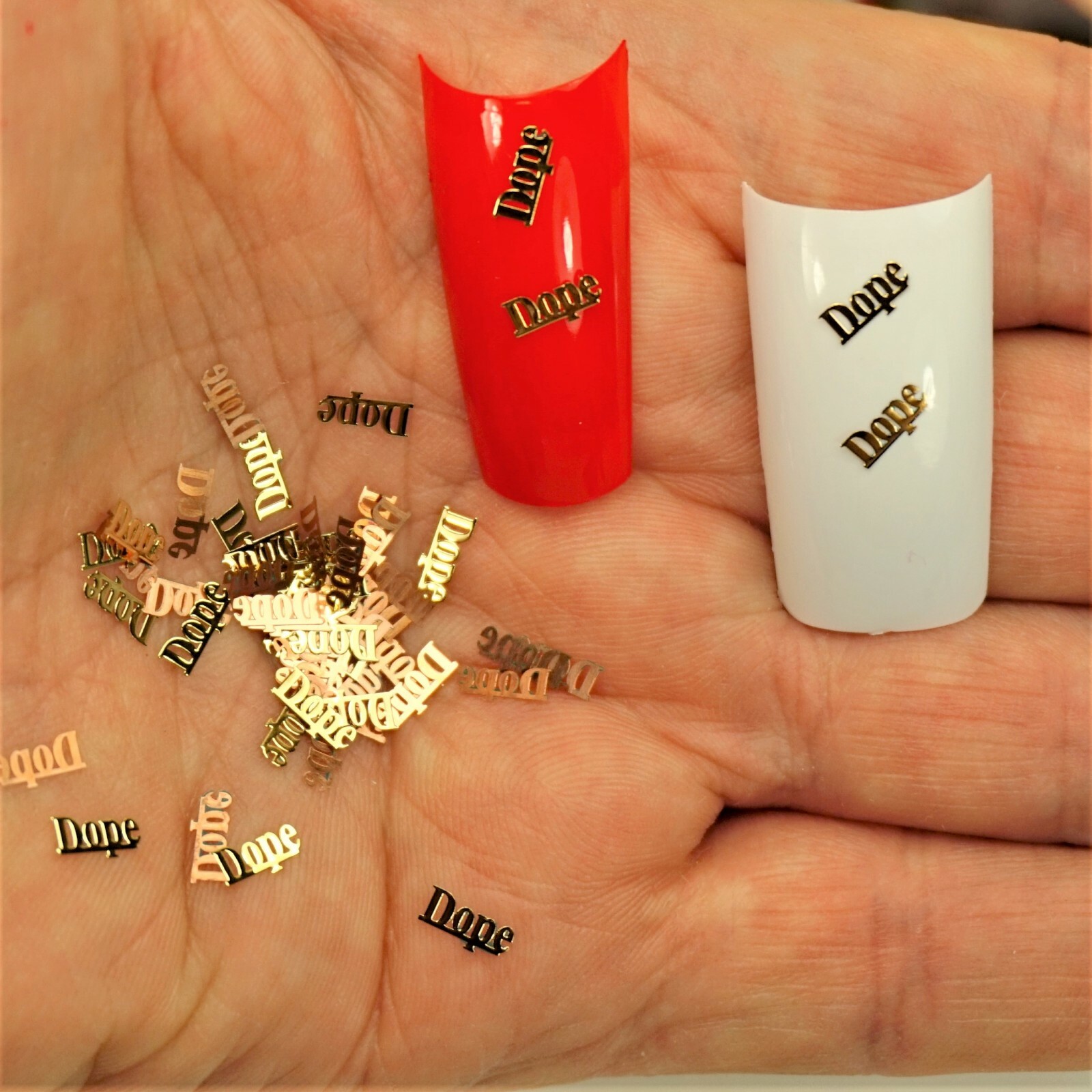 25 GOLD METAL “DOPE” NAIL CHARMS NAIL DECALS SMALL GIFT IN BOX FOR WOMEN