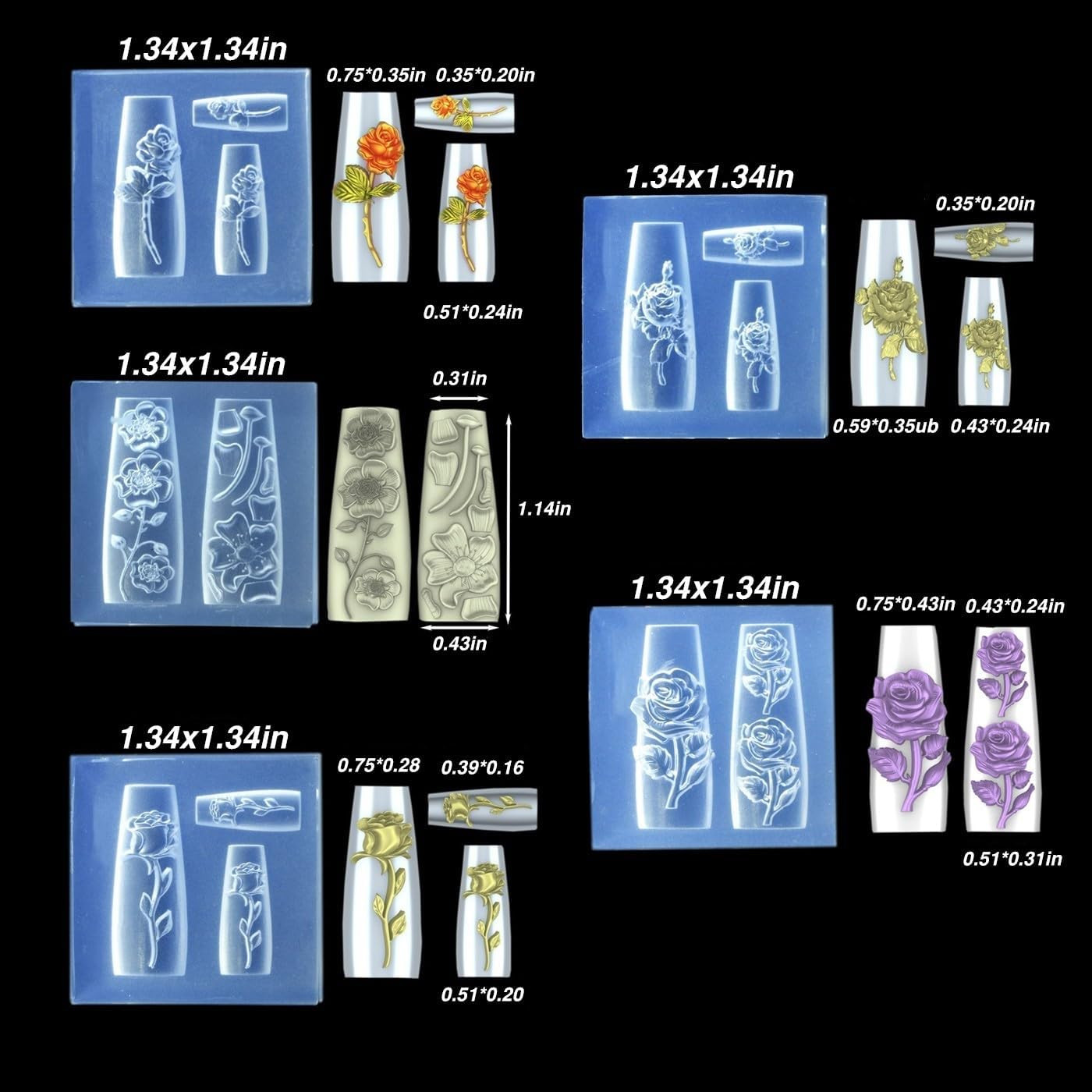 Nail Art Embossing Mold 3D Rose Flowers Chinese Loong Carving Mold Nail Art Deco