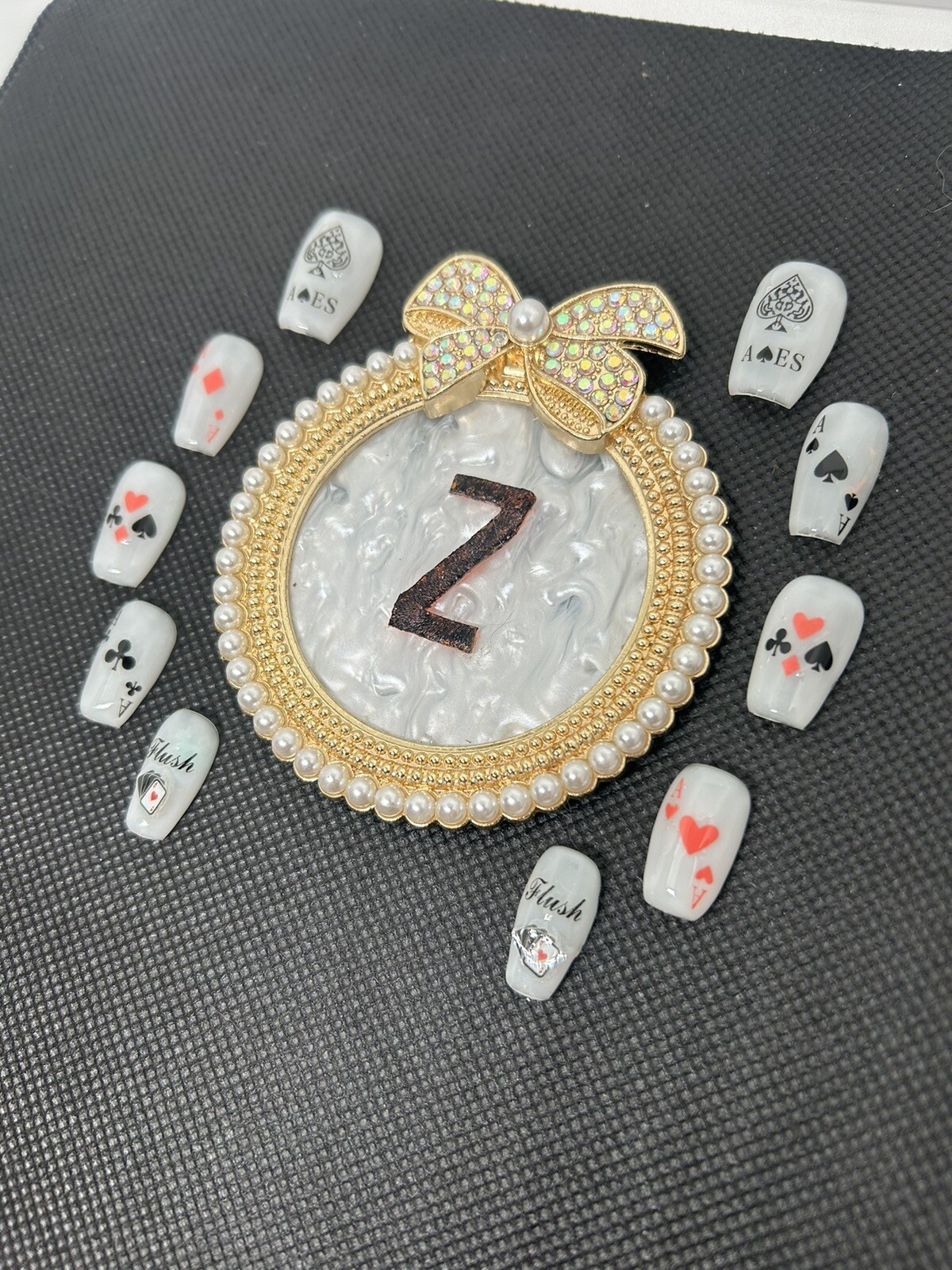 Z NAILZ! Handmade Milky White Casino/Card Themed Press On Nails