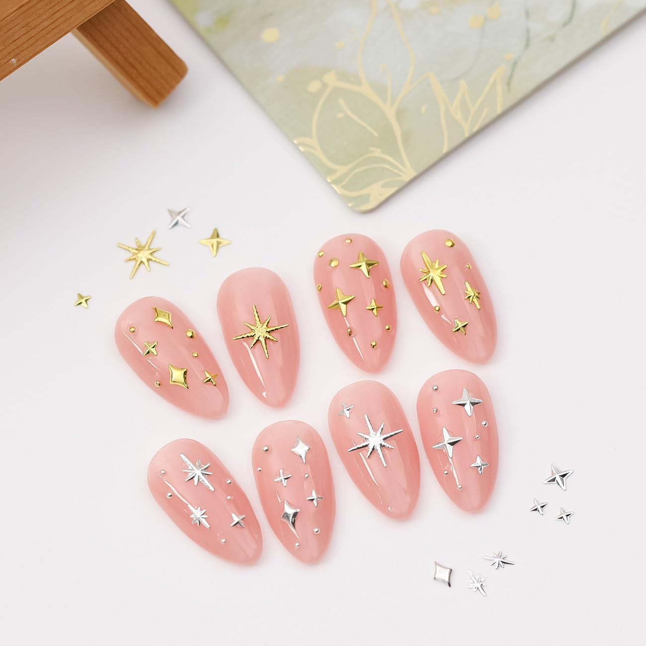 200Pcs Star Nail Charms for Nails Art 3D Gold Star Nail Charms Metallic Studs Rh