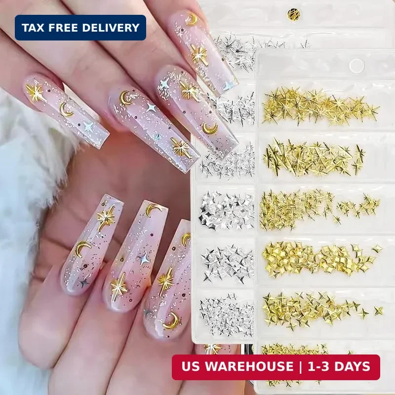 Nail Charms, 400 PCS Star Nail Art Charms for Acrylic Nails Gold Silver Metallic